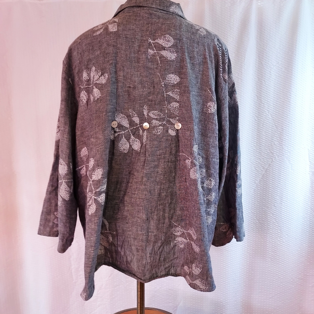 Habitat Women's Plus Size XXL Blouse Oversized Lagenlook Gray Linen Boho - Picture 4 of 11